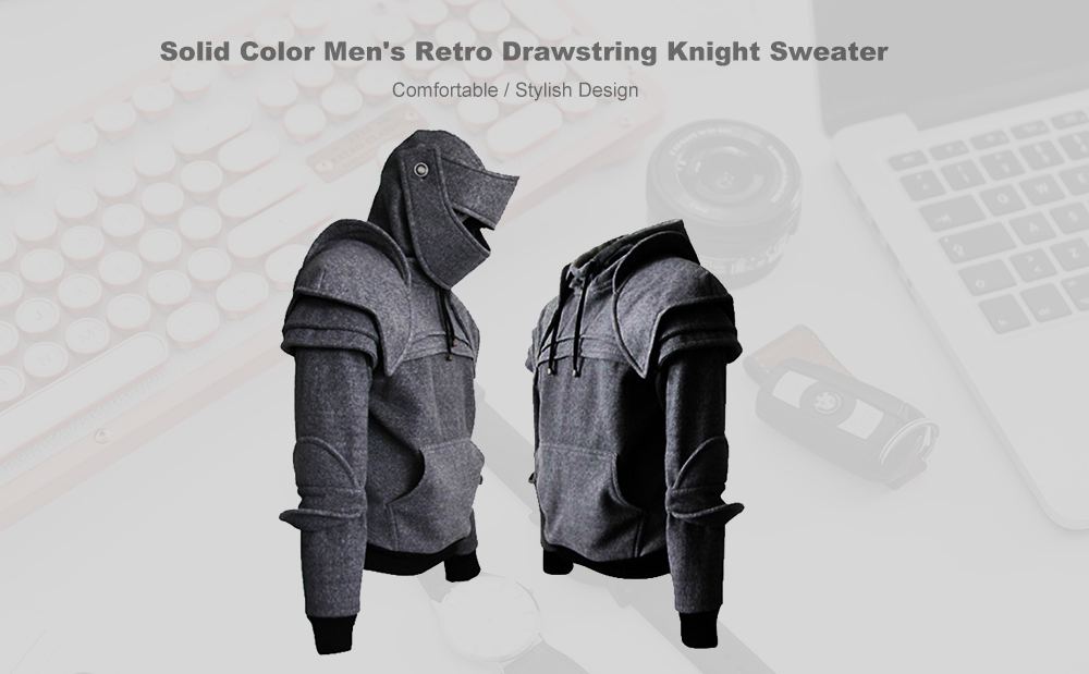 Solid Color Men's Retro Drawstring Knight Sweater - Light Gray L