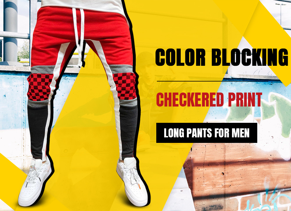 Colorblock Patchwork Checked Print Track Pants