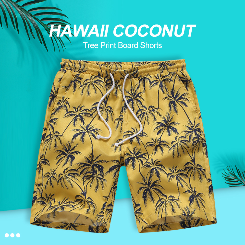 Hawaii Coconut Tree Print Board Shorts