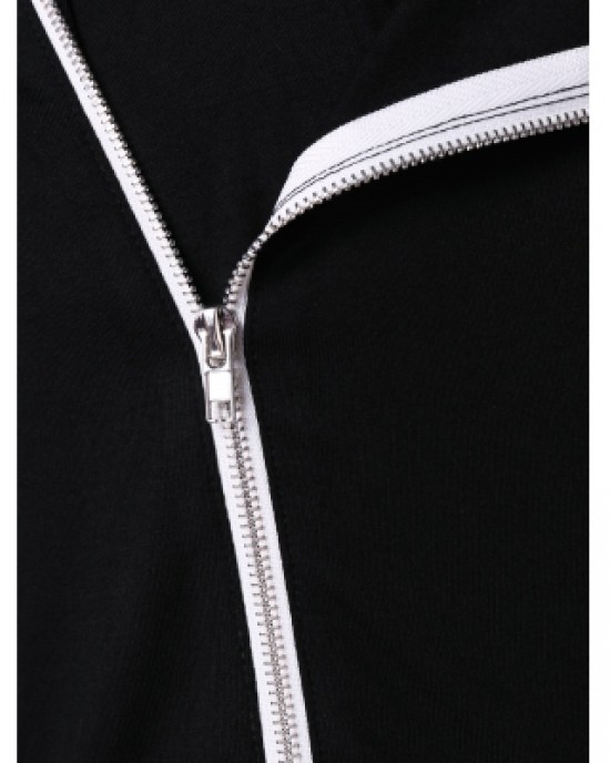 Asymmetric Zip Embellished Panel Hoodie