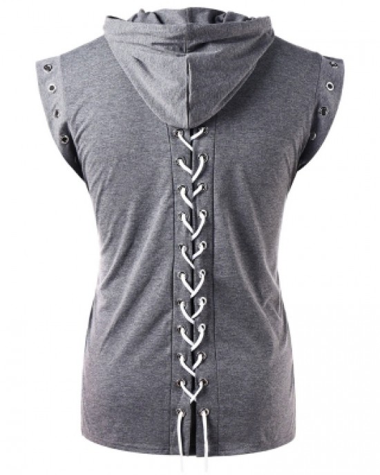 Lace Up Round Hole Decorated Hoodie