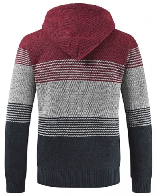 Color Block Hooded Casual Knitted Sweater