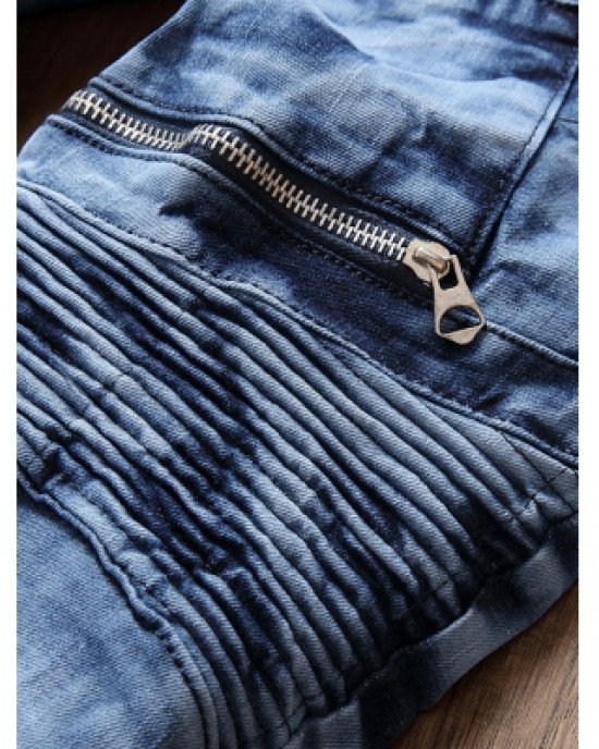 Zip Pocket Tie Dye Biker Jeans